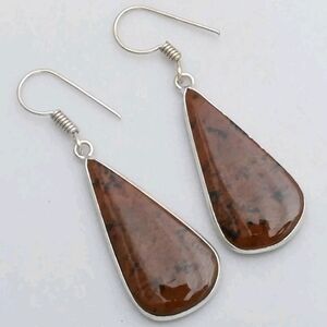 Mahogany Obsidian Gemstone 925 Sterling Silver Handmade Drop Dangle Earrings